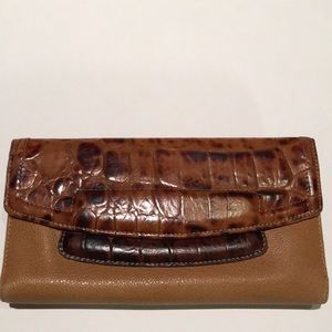 Brahmin Tan & Brown Croc Embossed Leather Wallet